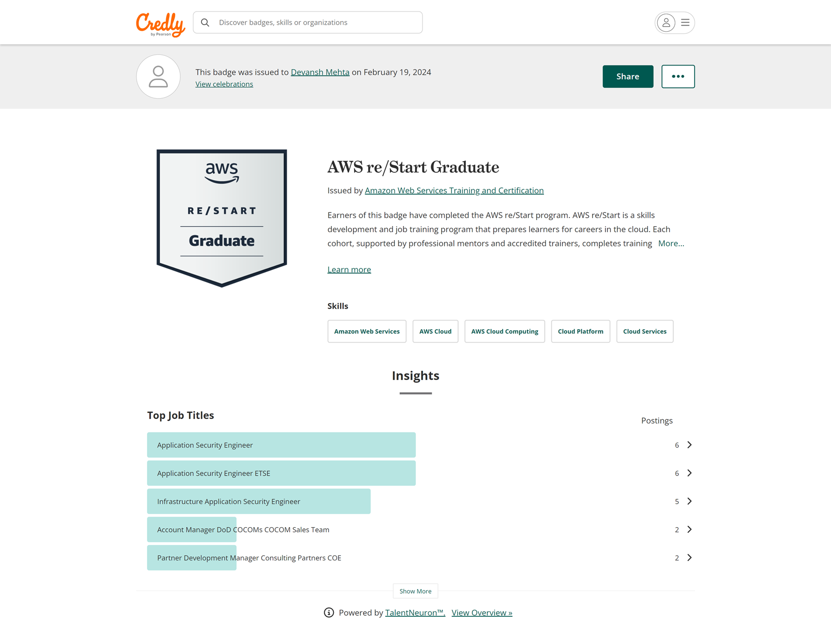 AWS re/Start Graduate Badge