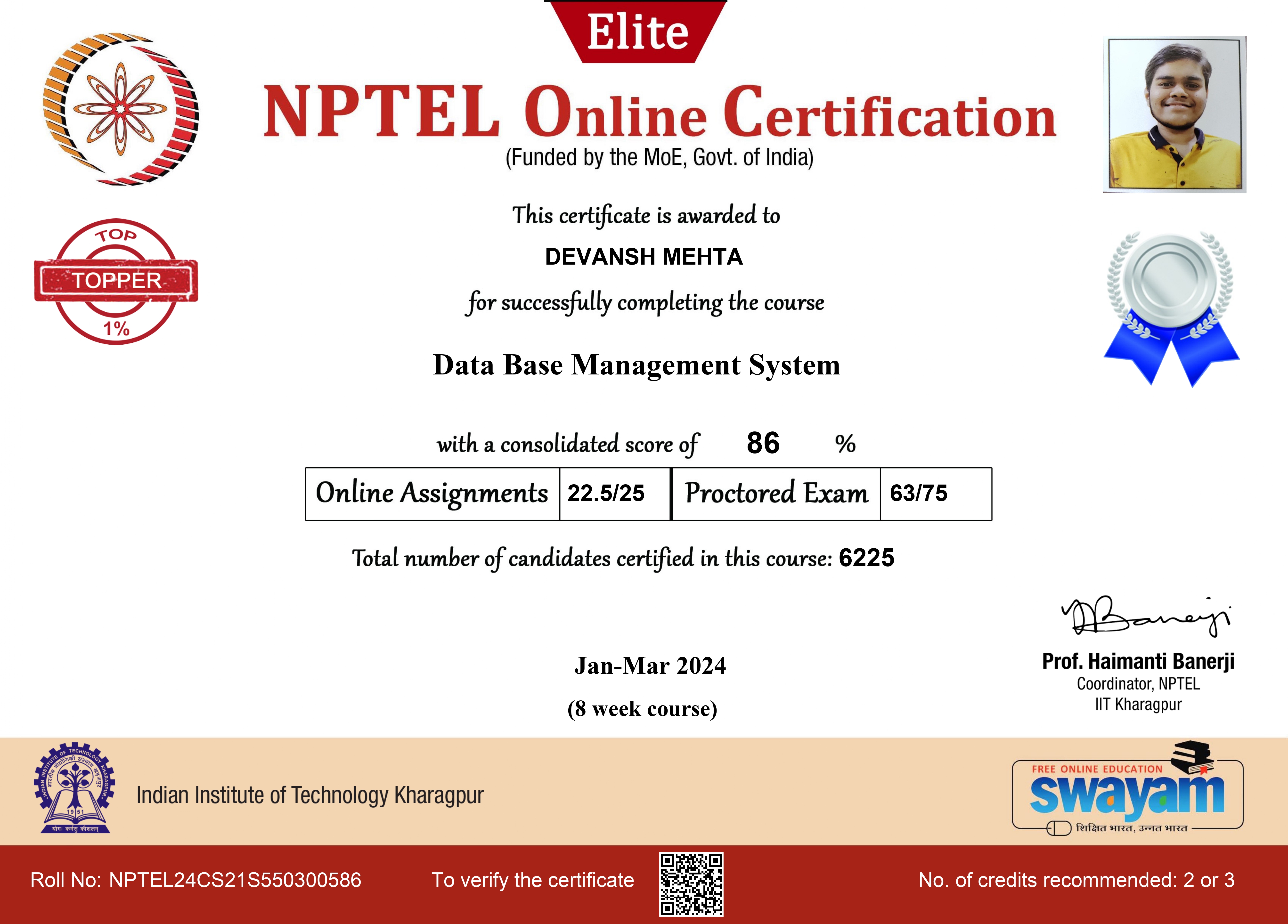 NPTEL DBMS Certificate